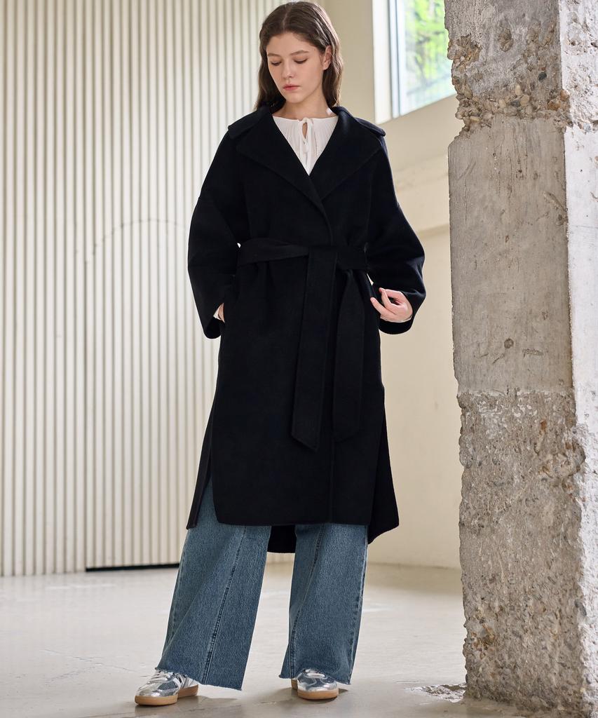 Mitte Belted Over Fit Handmade Open Coat_Black