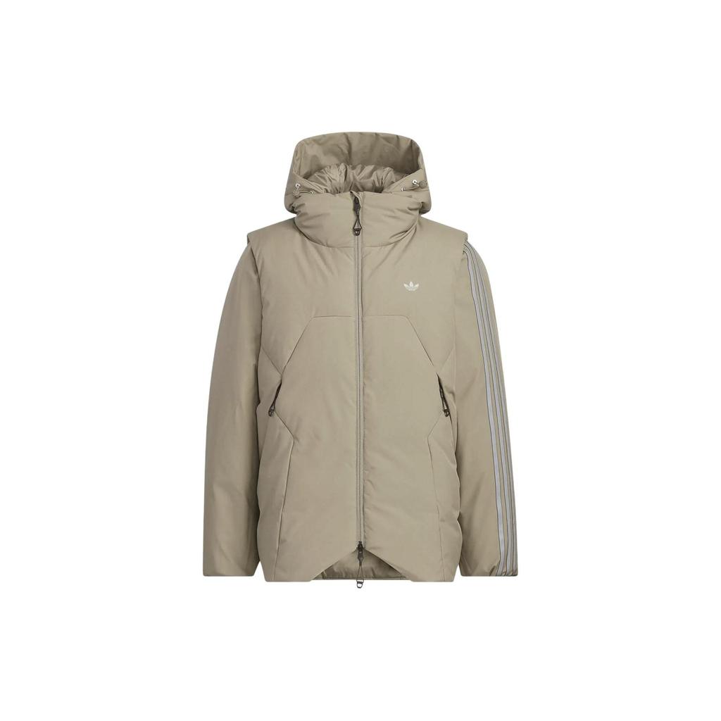 Adidas Originals X Hamcus FW23 Solid Color Three-Stripe Logo Zip-Up Hooded Down Jacket Unisex Outerwear Khaki IY5050