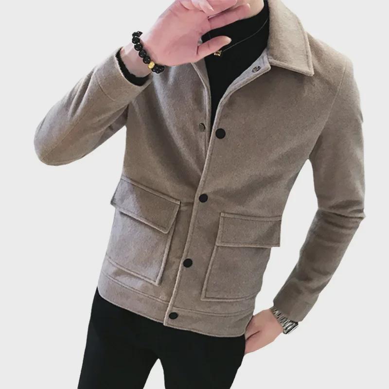 Herren Slim Fit Wollmantel - Britischer Stil, Kurz, Doppellagig, Imitat Nerz, Herbst- & Winter-Freizeitjacke
