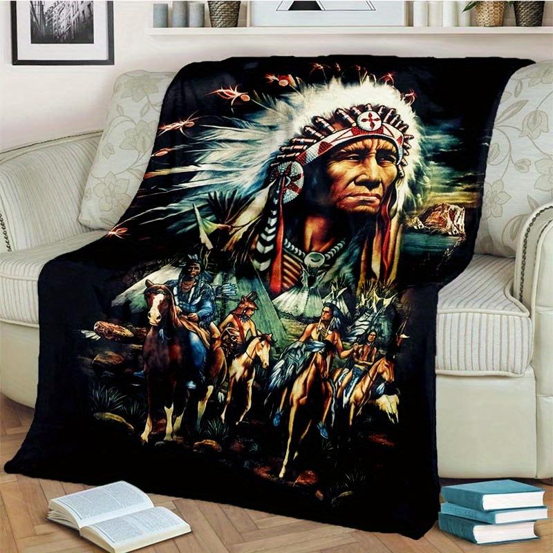 Indigenous American patterns digital-printed polyester Bedroom velvet flannel cover blanket Fleece soft cover blankets for beds