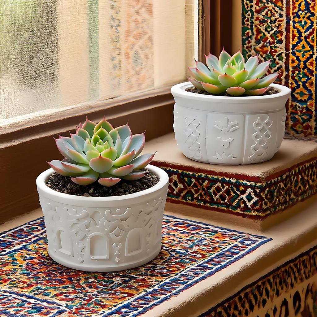 Creative Round Flower Pot Silicone Mold With Textured Design For DIY Home Gardening Durable Food Grade Material Heat Resistant