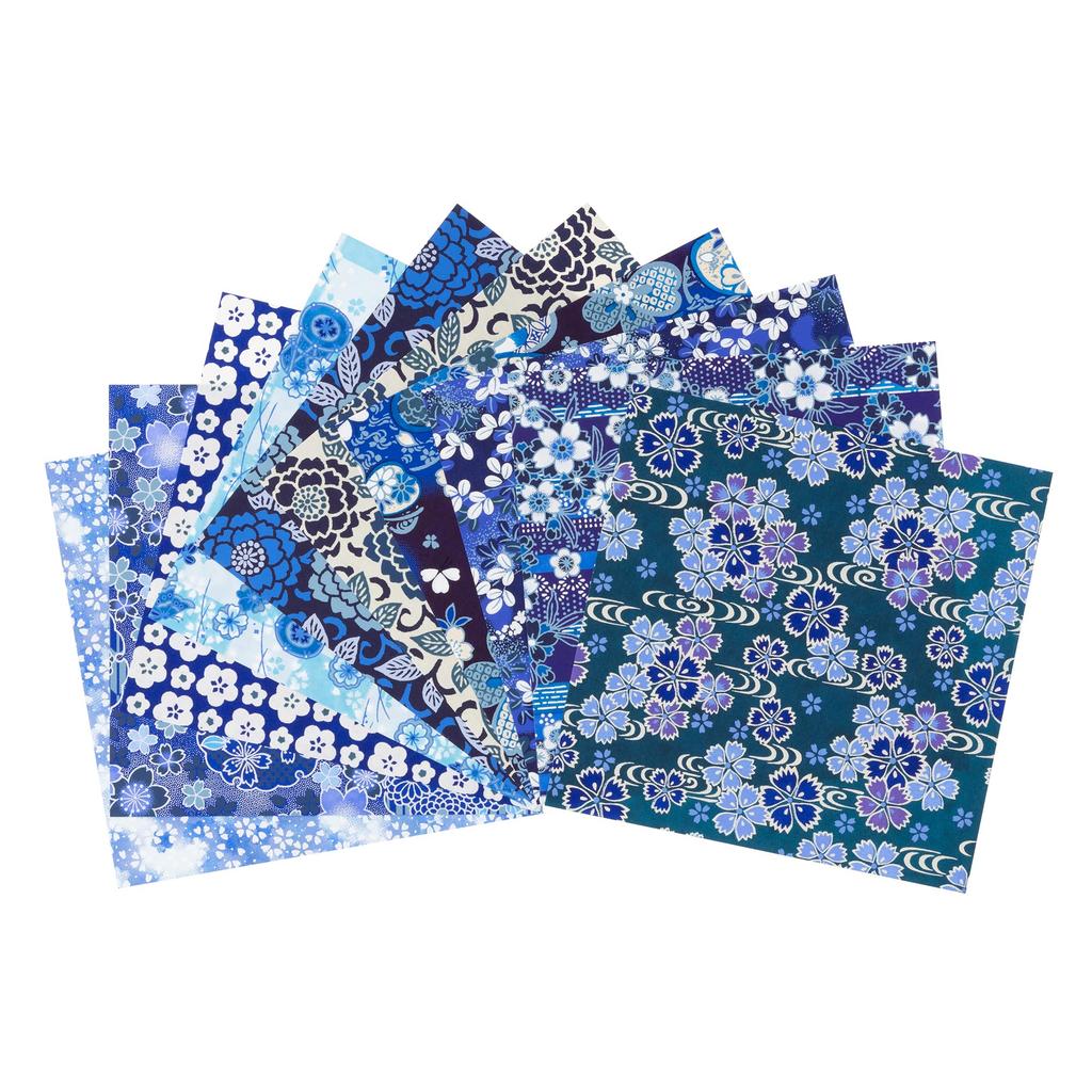 Kawasumi Washi Special Selection Chiyogami Paper 15 X 15 10 Patterns Indigo-dyed Hand-dyed (Yuzen Washi) Cm,