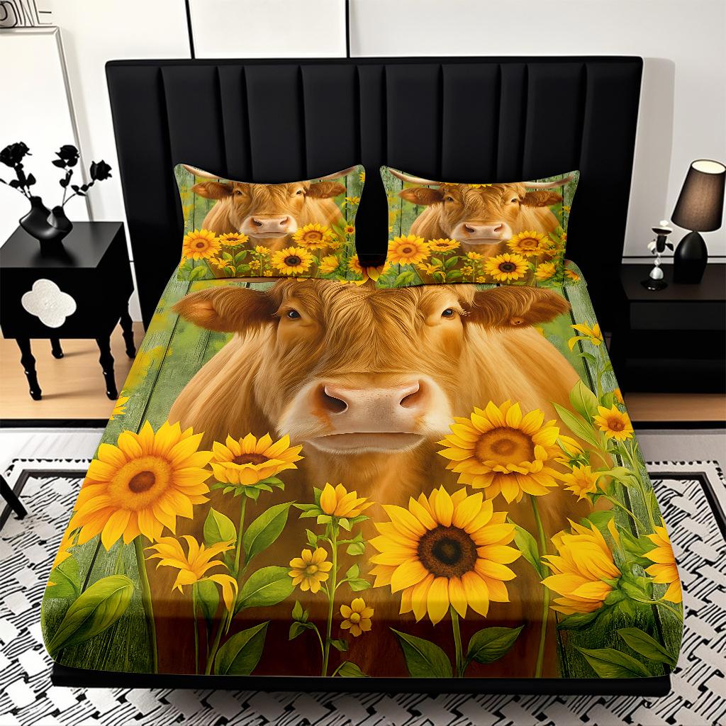 Home Textiles Sunflower Pattern 3D Digital Printing Sanded Sheet Three-Piece Set, Pattern