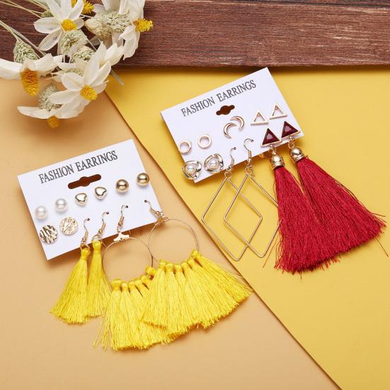 6Pcs/Set Bohemia Women Tassel Hook Earrings Ear Stud Set Jewelry Accessories