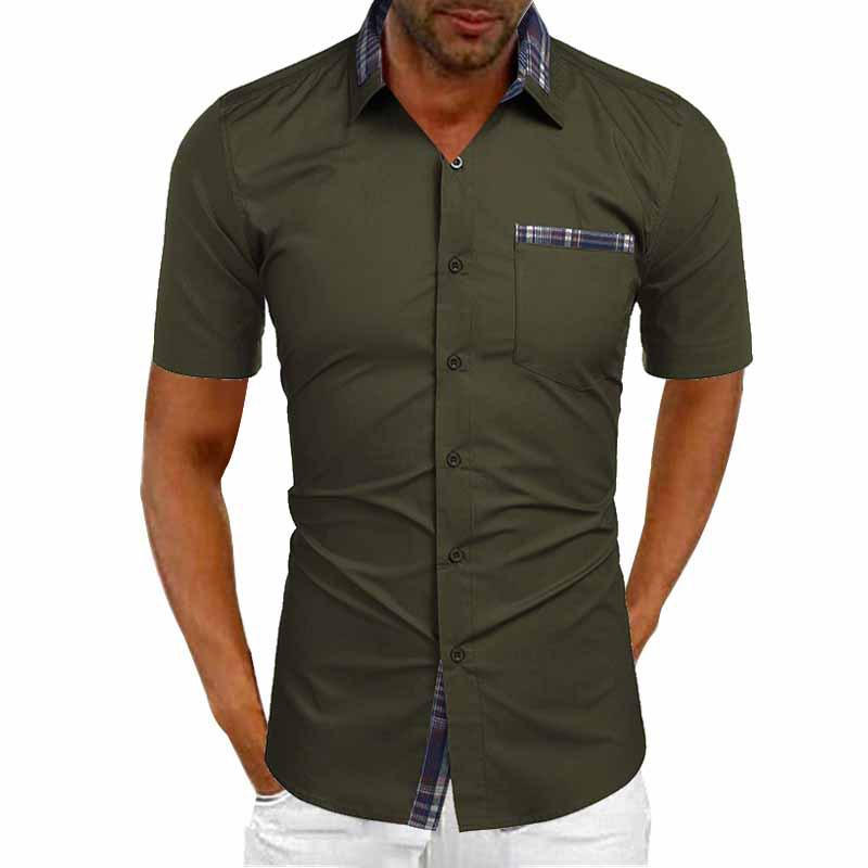 

2026 Men s Iron-Free Short Sleeve Urban Cardigan Shirt with Turn-Down Collar XXXL армія зелений колір