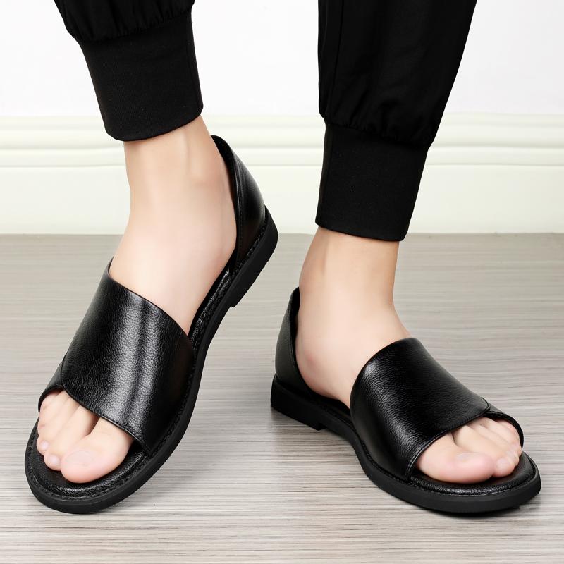Fashion Trend Men Genuine Leather Sandals Summer Breathable Leather Casual Sandals Fashion Flats Lightweight Sandals Business Shoes