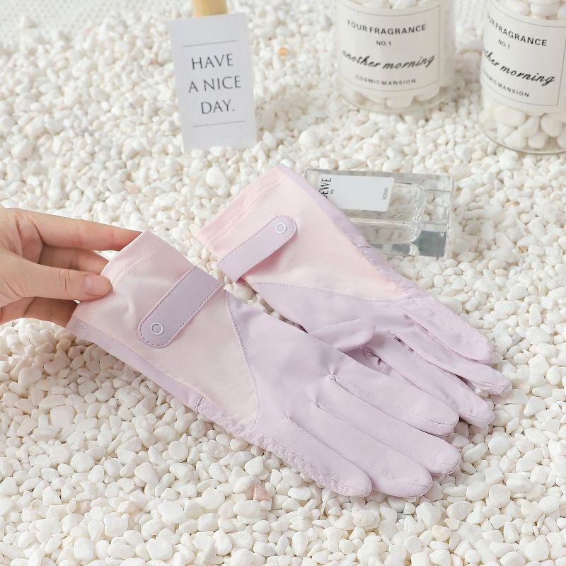 

UV Protection Gloves Women Summer Thin Outdoor Riding Driving Non-Slip Cool Feeling Sun Protection Ice Silk Sun Protection Gloves Anti-ultraviolet [splicing]-pink purple One size
