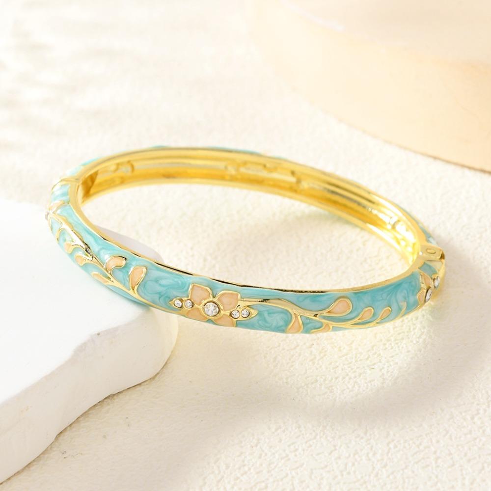Rhinestone Flower Jewelry Flower Design Enamel Bracelet Jewelry Cloisonné Bracelet  For Girls