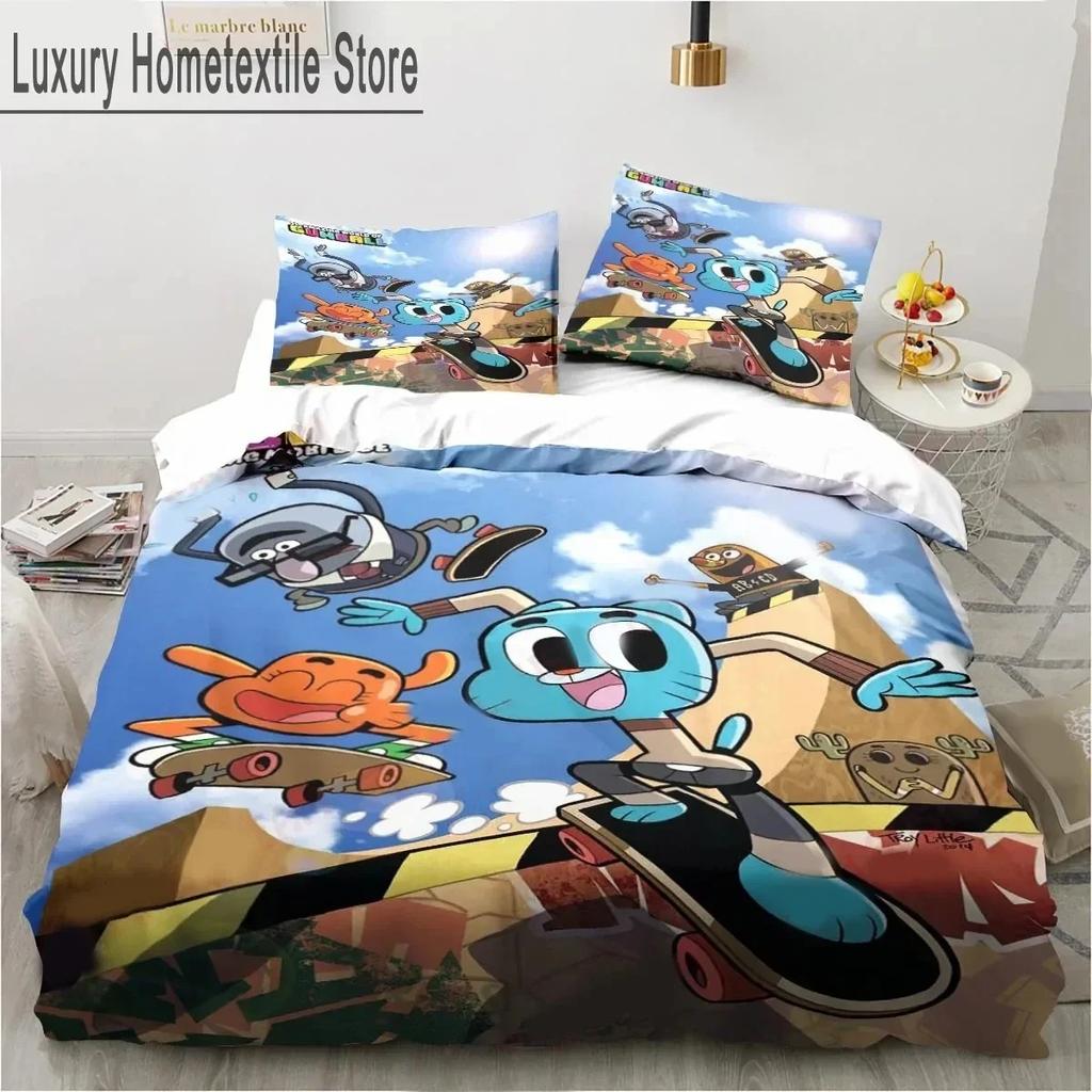 Cartoon The Amazing World Bedding Set Gumball Boys Girls Twin Queen King Size Duvet Cover Pillowcase Bed boys Adult