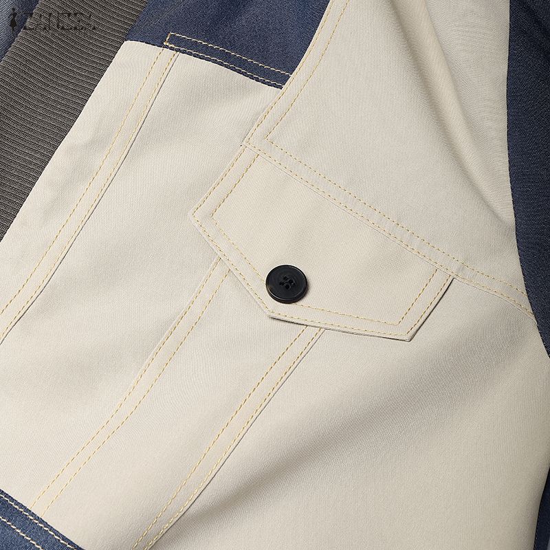 ZANZEA Women Casual V-Neck Loose Long Sleeve Patchwork Cardigan Blouse