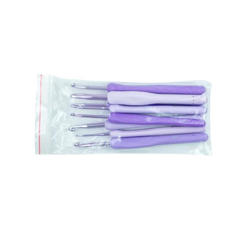 9PCS Set 2.0-6.0mm Purple Gradient Soft Grip Crochet Hook Ergonomic Silicone Non-Slip Handle for Yarn Knitting Hook Needle