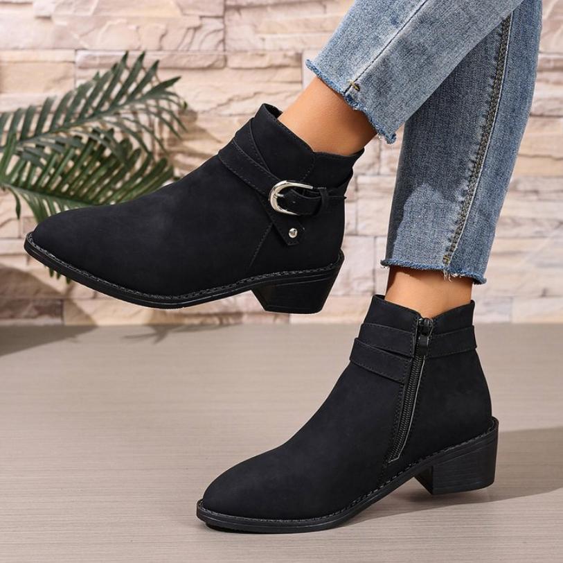 Large Size Fashion Boots Pointed Toe Square Heel Women's Ankle Boot Autumn Winter Side Zipper Style Outgoing Women Short Booties