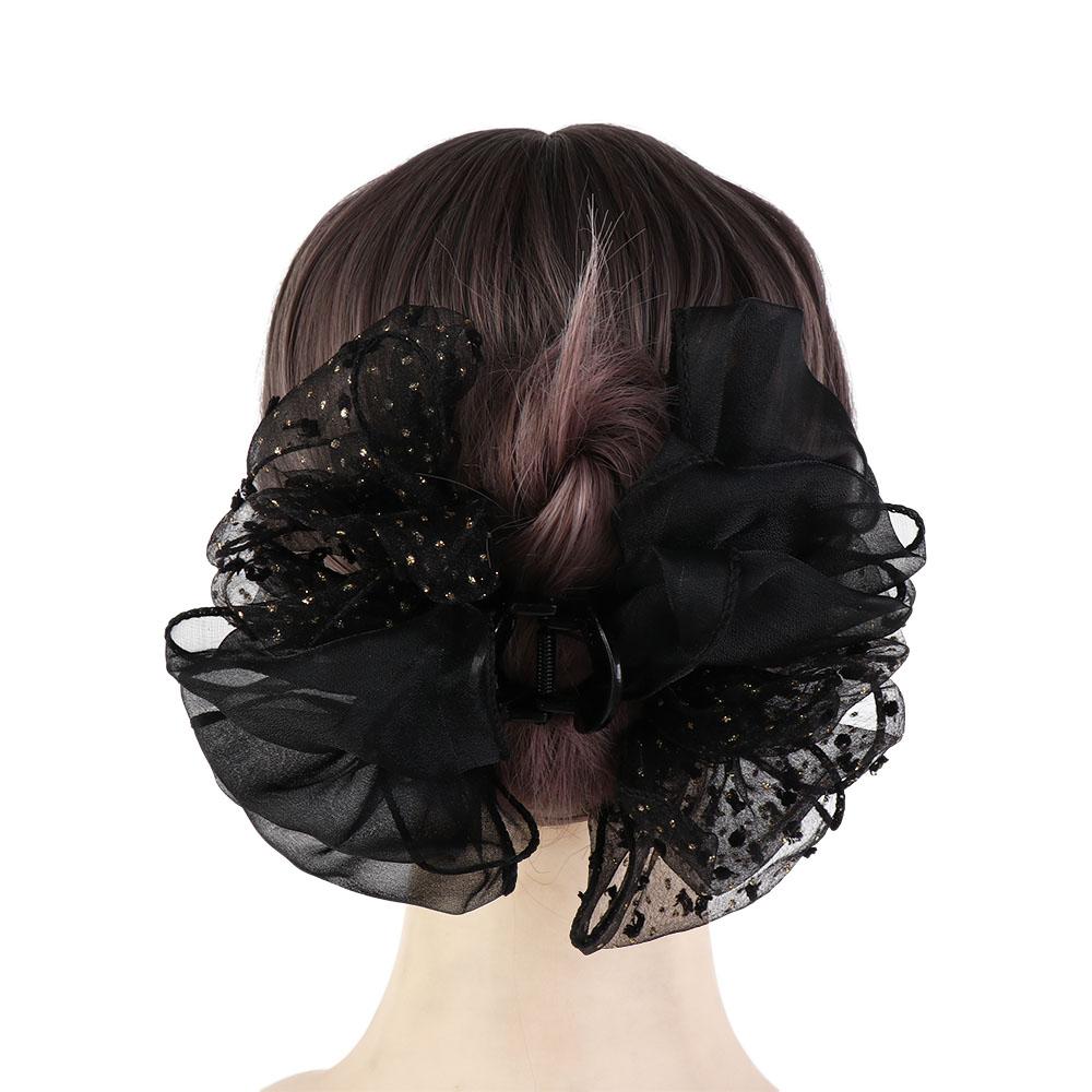 Double-sided Bow Hair Claw Dots Mesh Ponytail Clip Elegant Bow Shark Clip  Lady