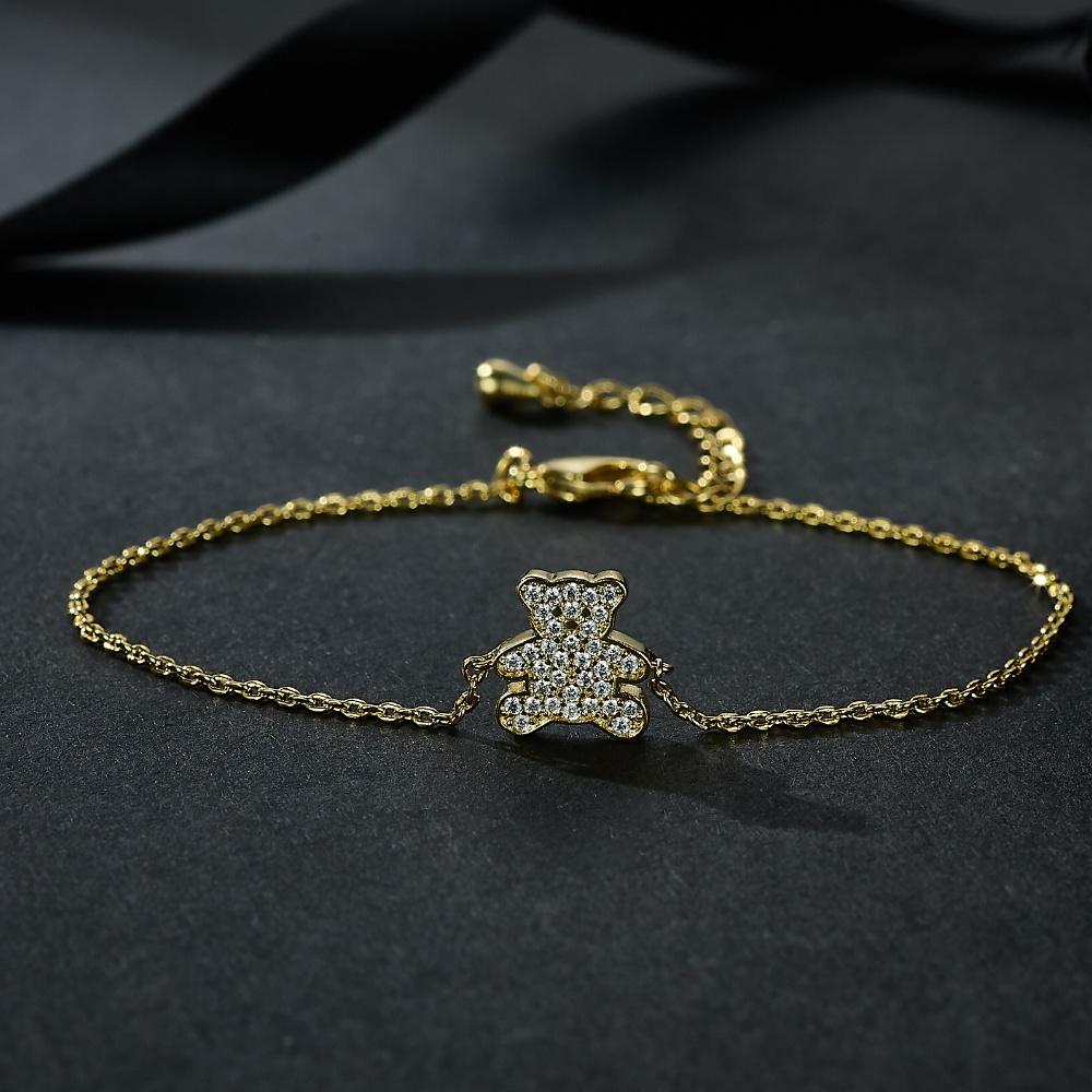 20cm Bear Bracelet  14K Gold Plated Copper White Zircon Bracelet Custom Fashion Jewelry Cute Bear Bracelets