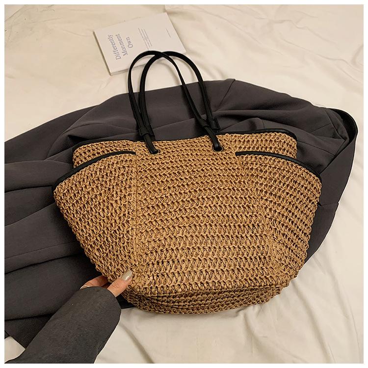 

Spring and summer 2025 new simple and fashionable large-capacity straw bag shoulder woven bag women s bag lazy wind beach bag хаки