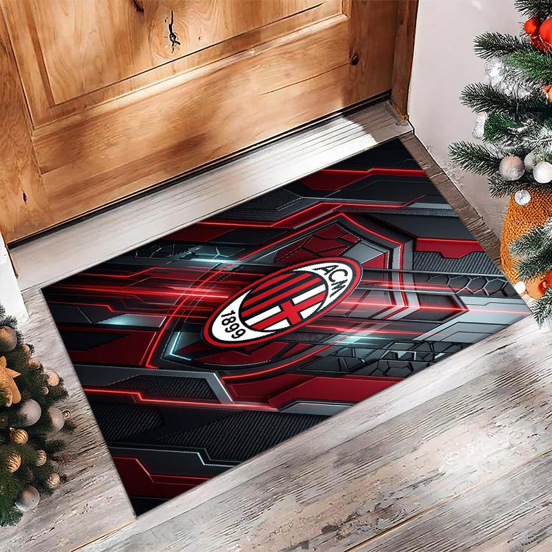 Tappeto in Flanella Stampato AC Milan Antiscivolo Morbido Poliestere Tappeto per Pavimento Tappetino Decorativo da Interno per Camera da Letto Soggiorno Divano Sala Giochi Decorazione Casa