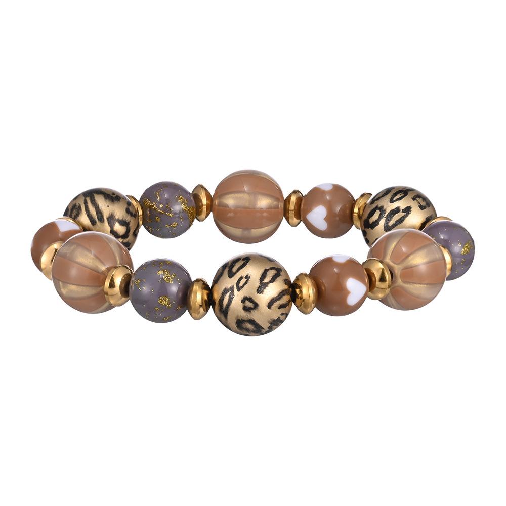 Hot Sale Amber Leopard Print Bead Stretch Bracelet Stainless Steel Waterproof Non-Fading Bracelet