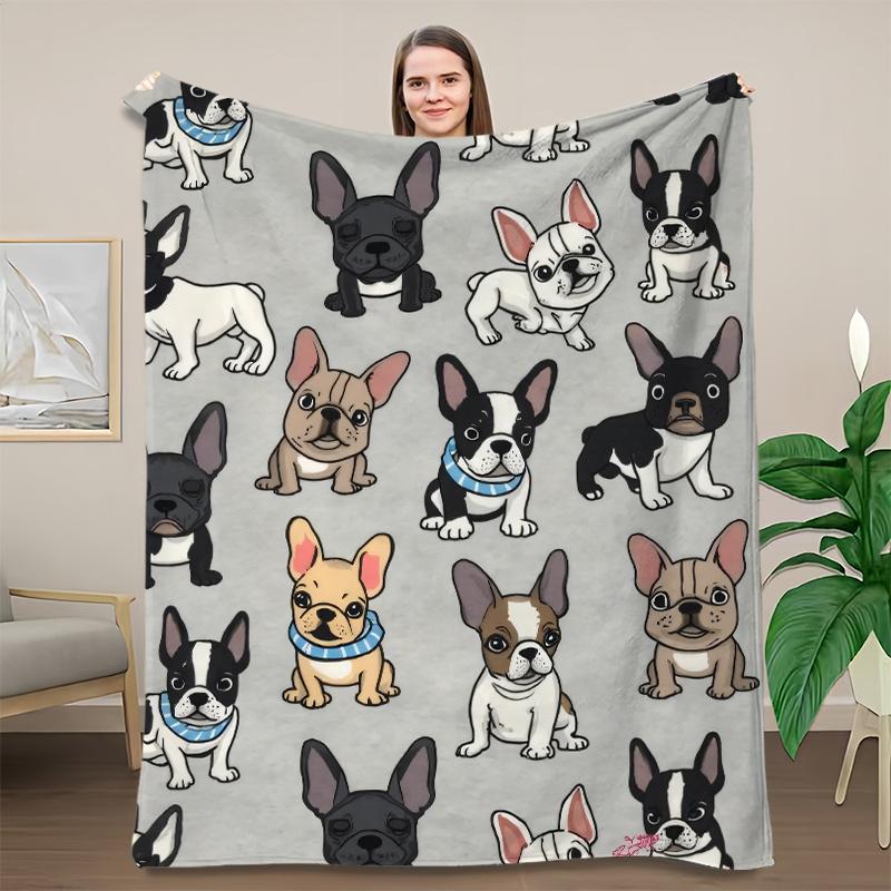 1pc French Bulldog Pattern Blanket-Pet-Themed-for Bedroom, Living Room, Pet-Lover's Home-Soft and Cute-Ideal for Dog Owners, Perfect for Any Day