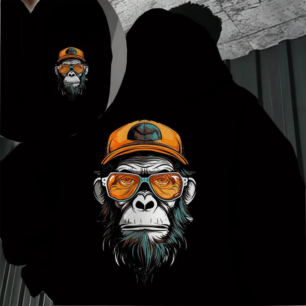 Men's Cool Gorilla Series 2D Print Hoodie - Breathable Soft Fabric, Fashionable & Versatile Everyday Casual Sweatshirt, Great for Halloween.