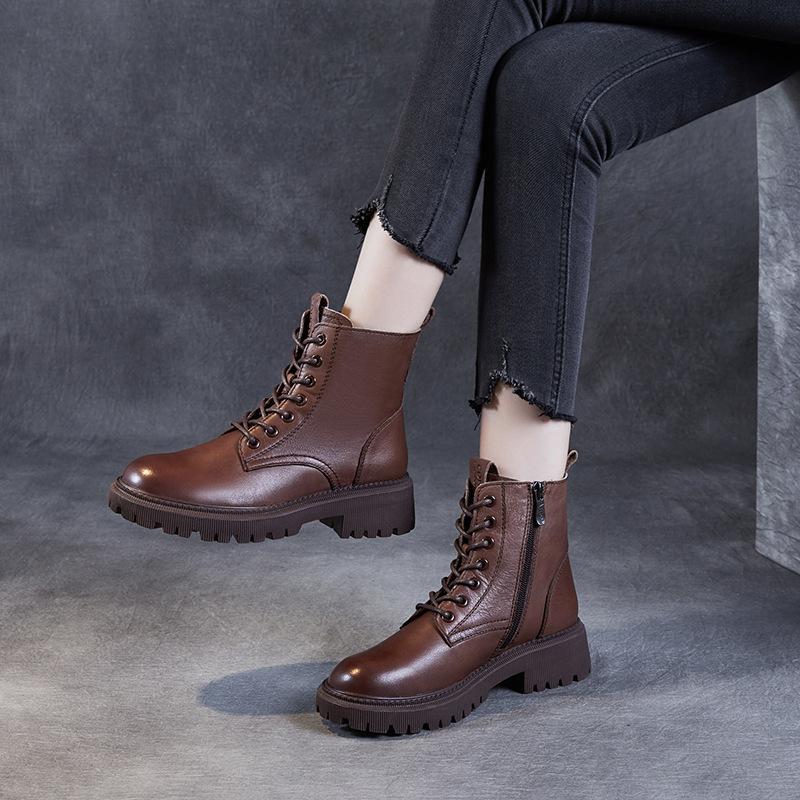 2025 autumn and winter women's shoes new casual Martin boots first layer cowhide British style boots women's short boots