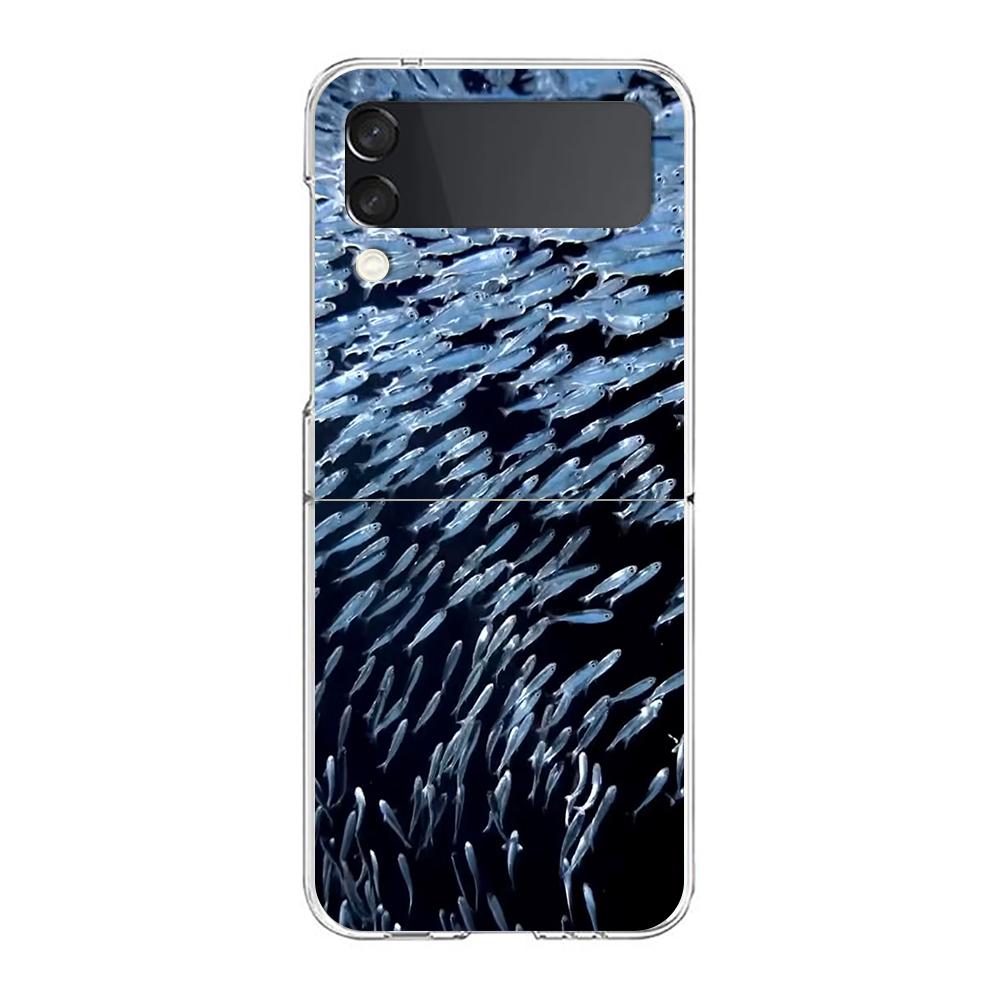 Transparente Handyhülle für Samsung Galaxy Z Flip 3 4 5 6 7 Harte Falt-PC Z Flip3 Flip4 Hülle Sardinen Wasserprodukt