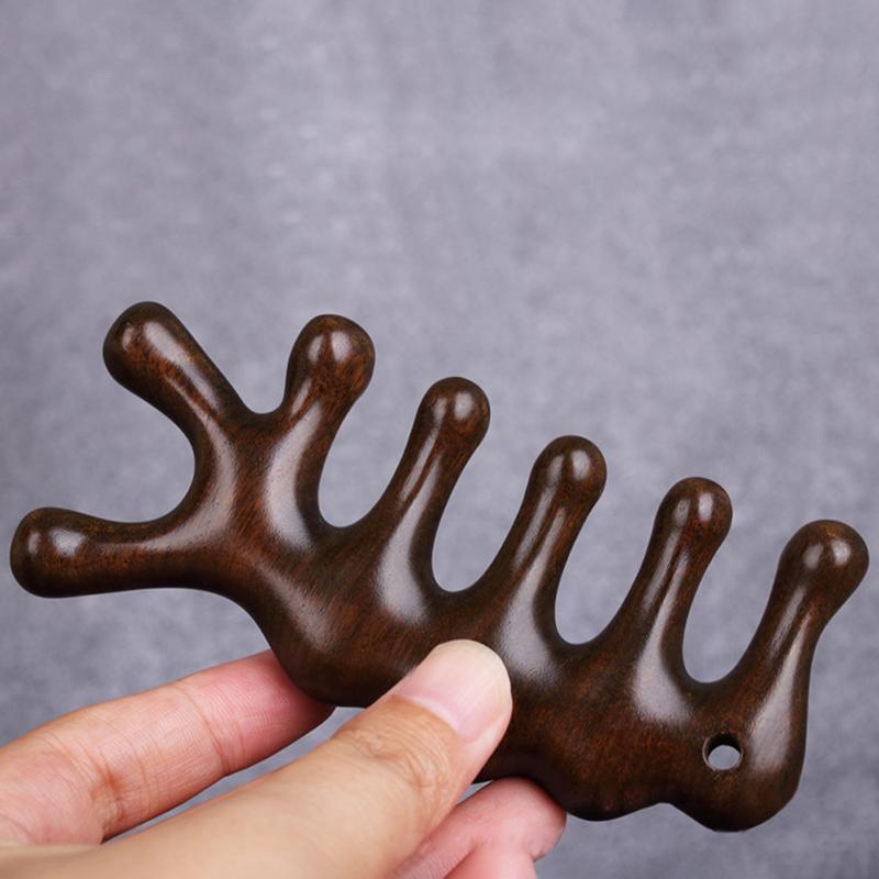 Head Meridian Massage Comb Sandalwood Four / Five Wide Tooth Comb Acupuncture Therapy Blood Circulation Anti-static Smooth Hair
