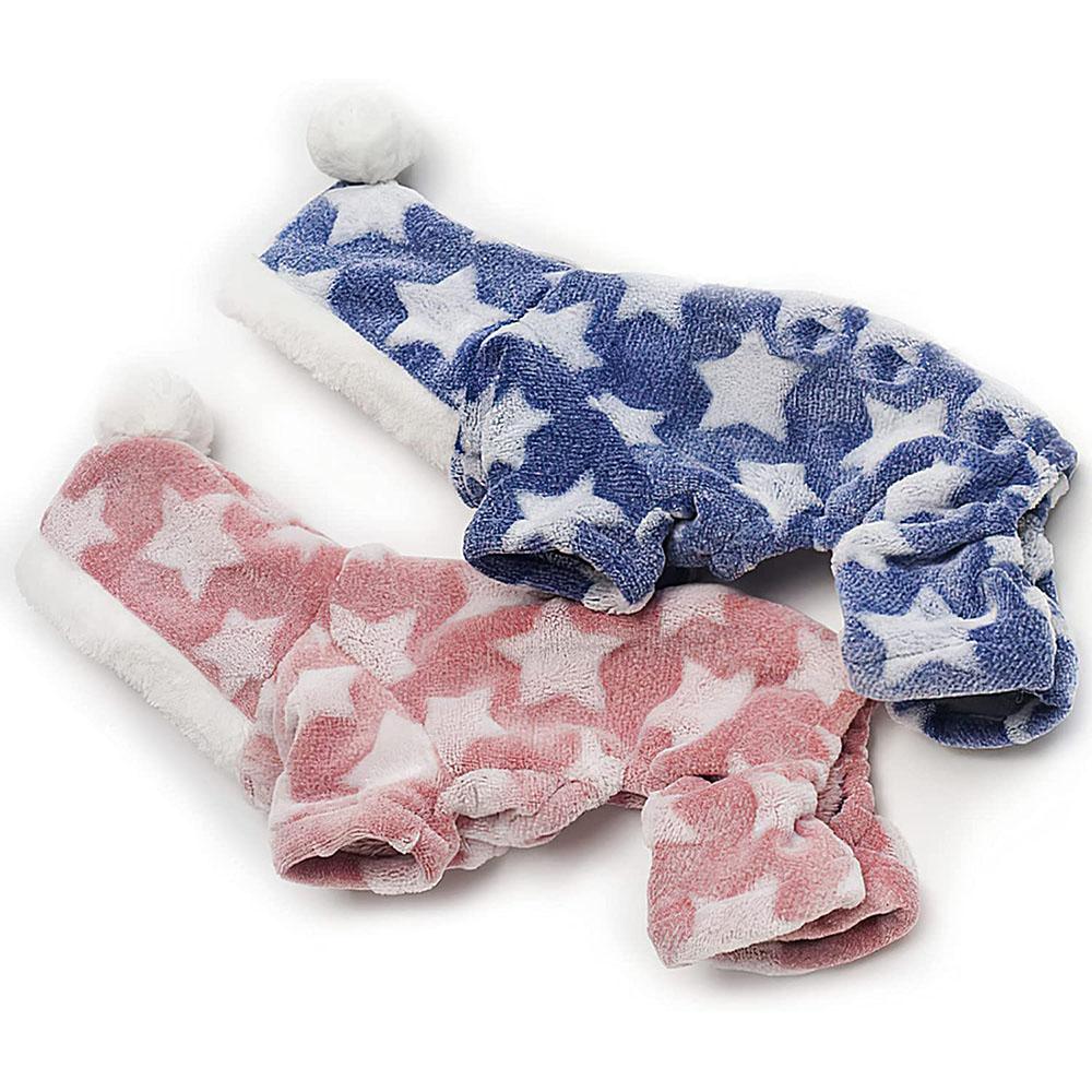 Small Dog Pajamas Pjs Doggy Onesie Clothes Soft Flannel Winter Warm Pet Sweater Hoodie Cute Star Doggy Jumpsuit Cat Apparel Coat