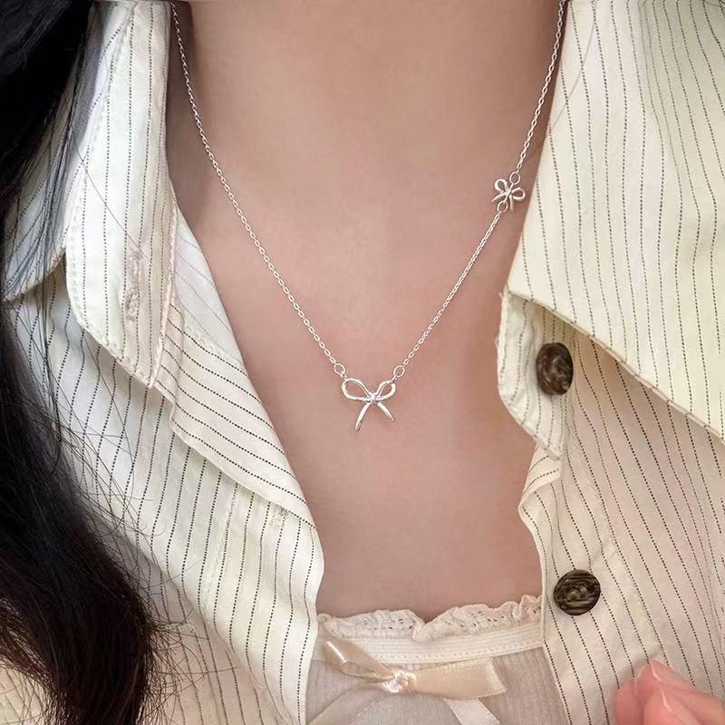 Elegante Damen S925 Sterlingsilber Perlenanhänger Halskette - Leichte Luxus Schlüsselbeinkette