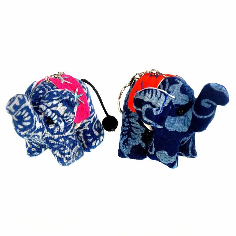 1Pcs Cartoon Handmade Ganesha Keyring Traditional Thai Fabric Elephant Keychain Animal Diy Pendant Car Key Ring one size