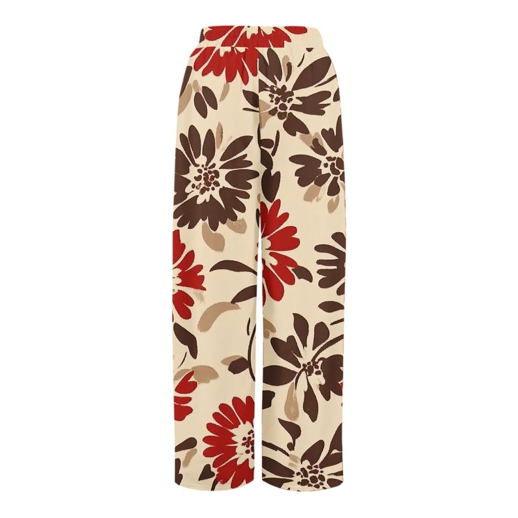 Women's Printed Wide Leg Pants With Pockets High Waist Drawstring Loose Casual Pants