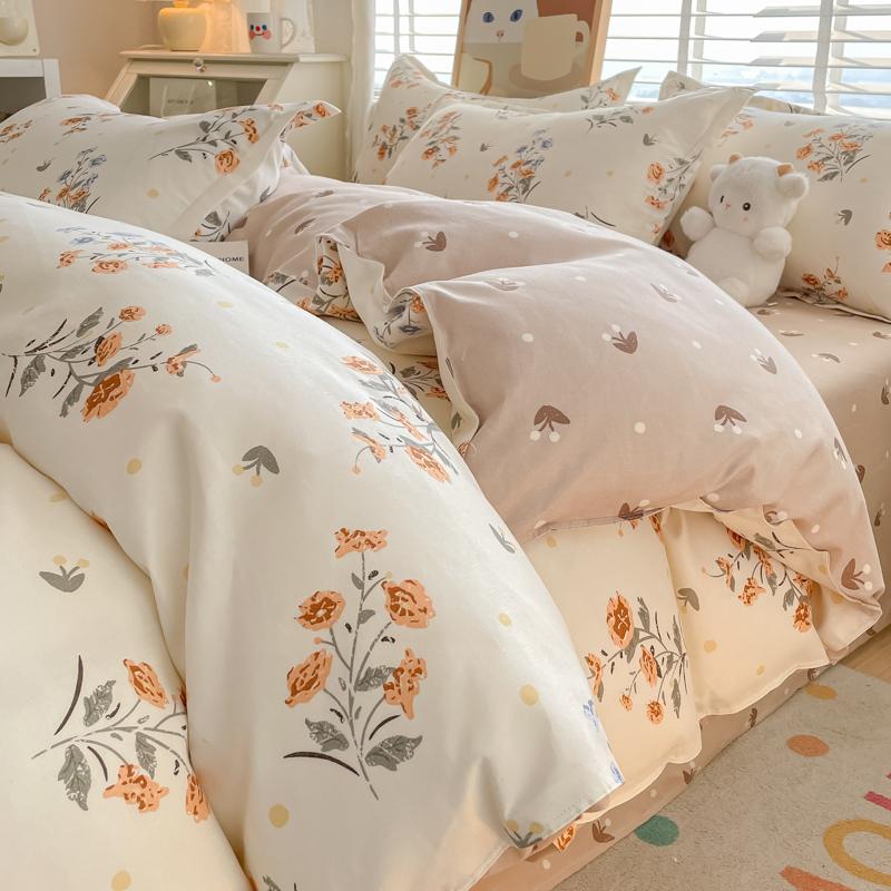Watercolor Flower Duvet Cover Cotton Cartoon Bunny Comforter Cover Lovely Farm Animal Rabbit Bedding Set for Girly Bedroom Decor