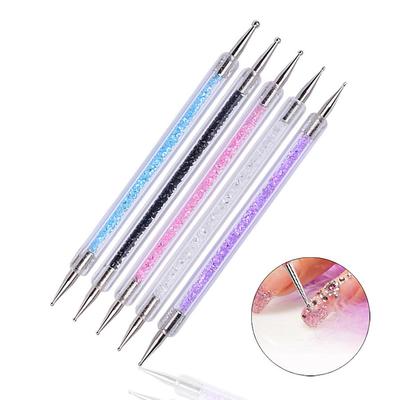 5Pcs Double-ended Nail Dotting Pen with Sparkling Rhinestones Handle, Dotting, Gems Picker Tool