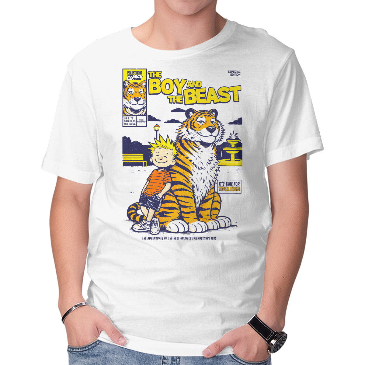 Unisex Crew Neck T-Shirt Boy And Beast Graphic Short Sleeve Casual Tee L