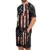 Men's Short Sleeve Pajama Set Lightweight Soft Fabric Crew Neck Top and Elastic Waist Shorts Summer Homewear Sleepwear Set