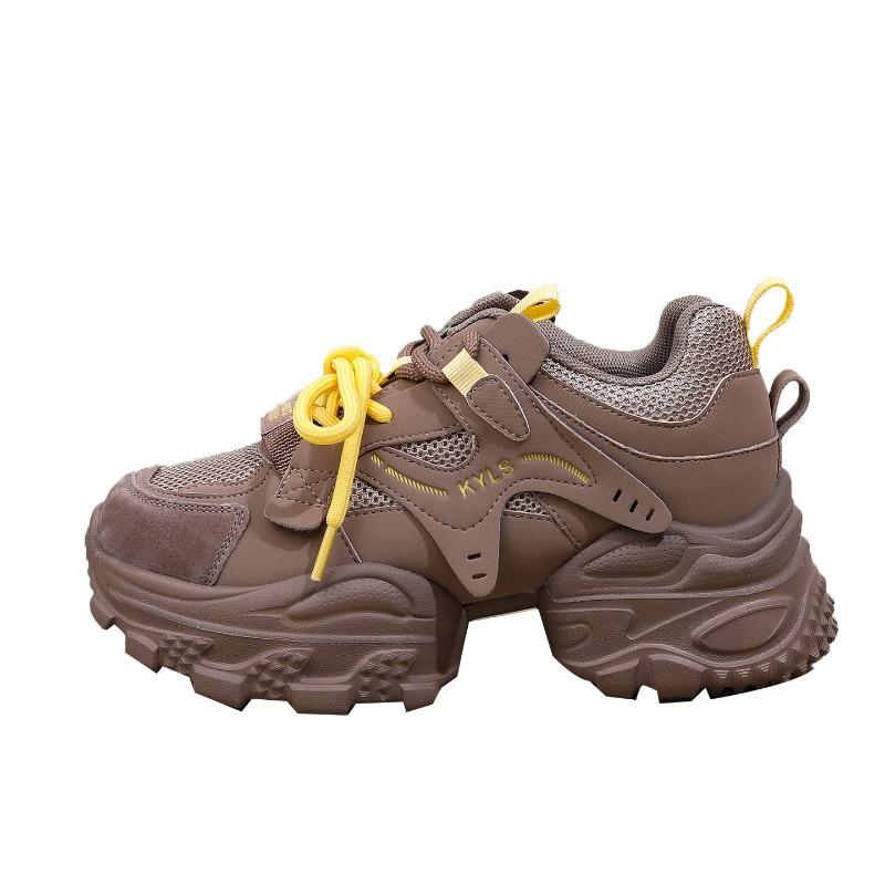 Leather retro platform dad shoes women's new autumn versatile student mesh lightweight casual shoes