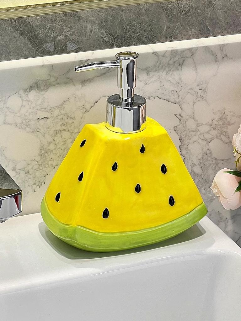 Cute Watermelon Ceramic Soap Dispenser 450ML - Novelty Fruit Lotion Bottle for Bathroom Kitchen Decor