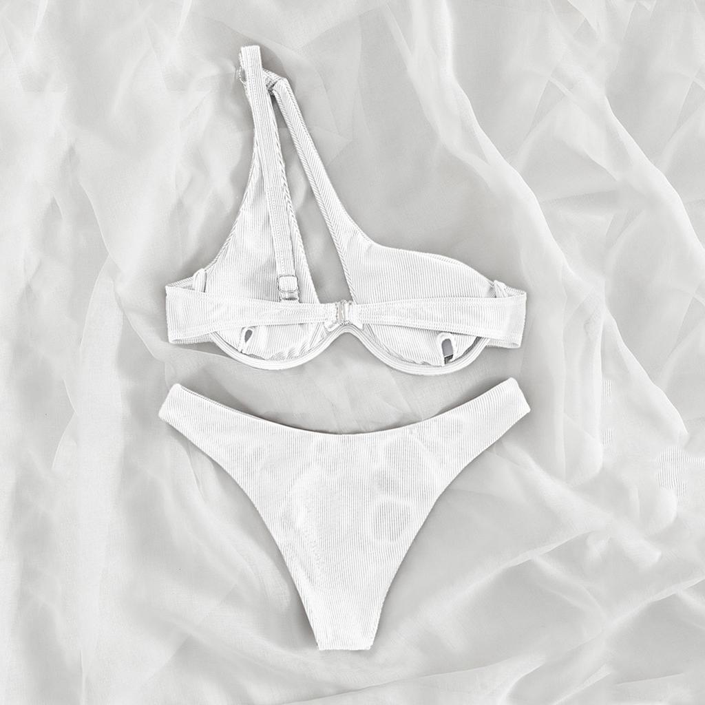 Women's Separate Sexy Bikini Color One-shoulder Steel Bracket Swimsuit