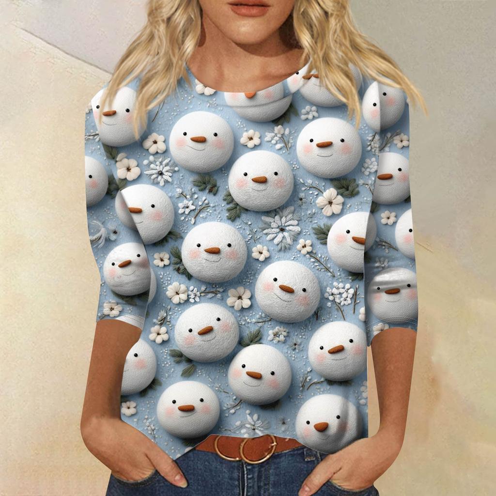 Moda damska Casual Okrągły dekolt Rękaw 3/4 Luźny T-Shirt z nadrukiem Damski top