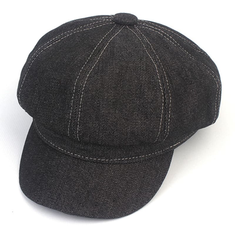 Universal Chemistry Stitch Black Denim Newsboy Cap