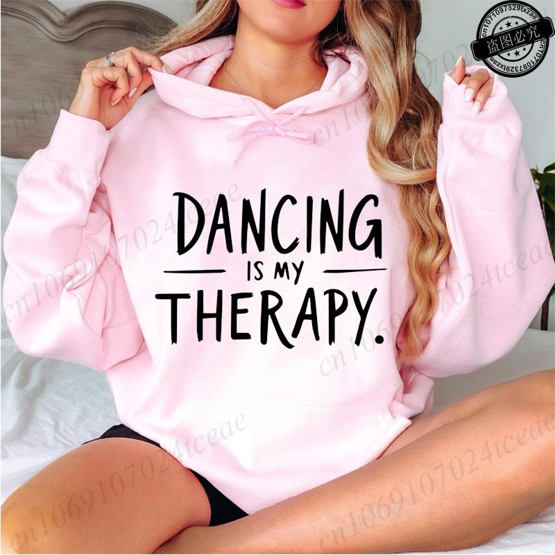 Hoodies For Women Ulzzang Grunge Y2K Aesthetic Shirt Autumn Winter Pullover Hoodies Dancing Is My Therapy Graphic Streetwear