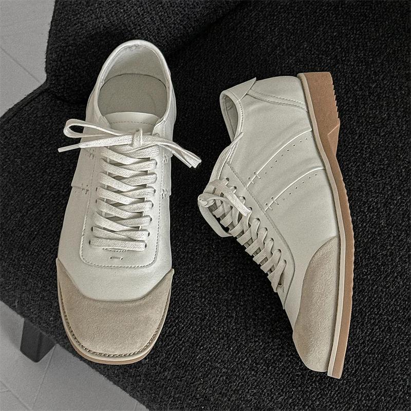 Fashion Men Fashion Genuine Leather Vulcanized Shoes Casual Leather Flat Designer Shoes Breathable Lace up Outdoor Oxfords Walking Shoes