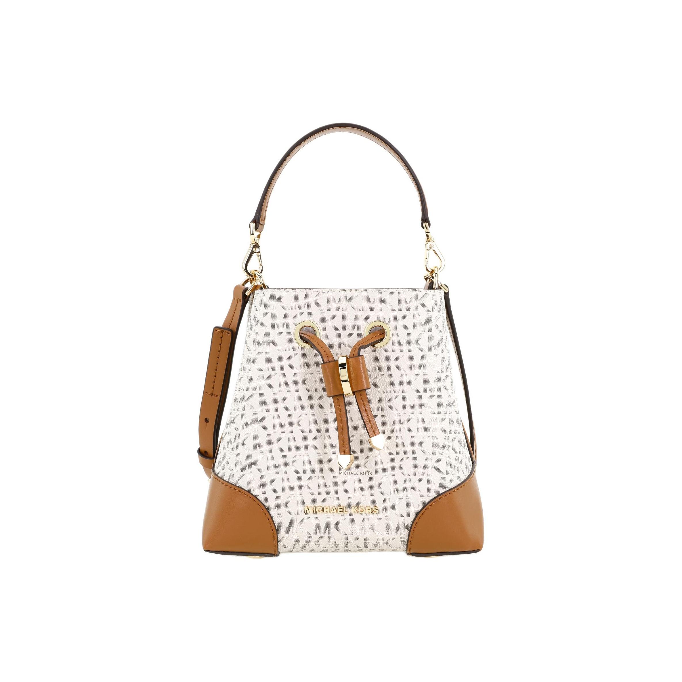 

Michael Kors MK Mercer Gallery Monogram Print Color Block Commuter Leather Bucket Bag Mini Women Bags Vanilla-White 32S0GZ5C0B-149 Basic Set (Bag+Dust Bag)