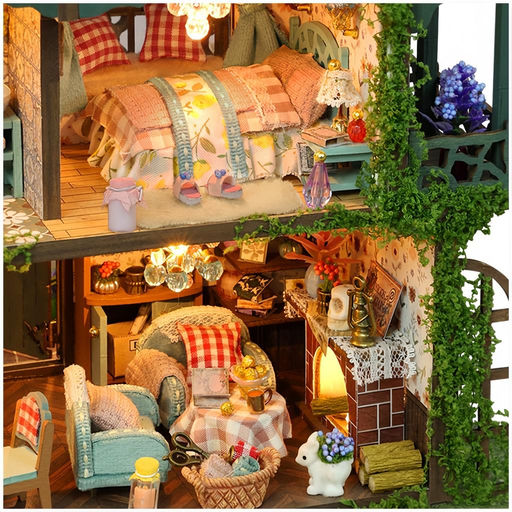 DIY Wooden Puzzle Dollhouse 3D Fairytale Princess Castle Miniature with Furniture Kit Assemble Toys for Children Adult Birthday Gift