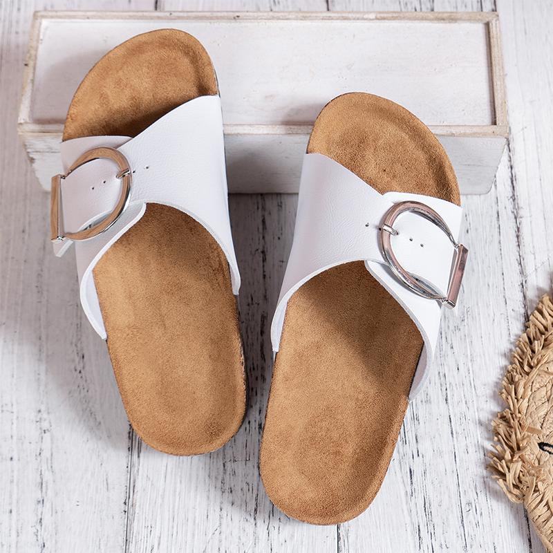 Women's simple solid color buckle cover for wearing flat heeled straight slippers
