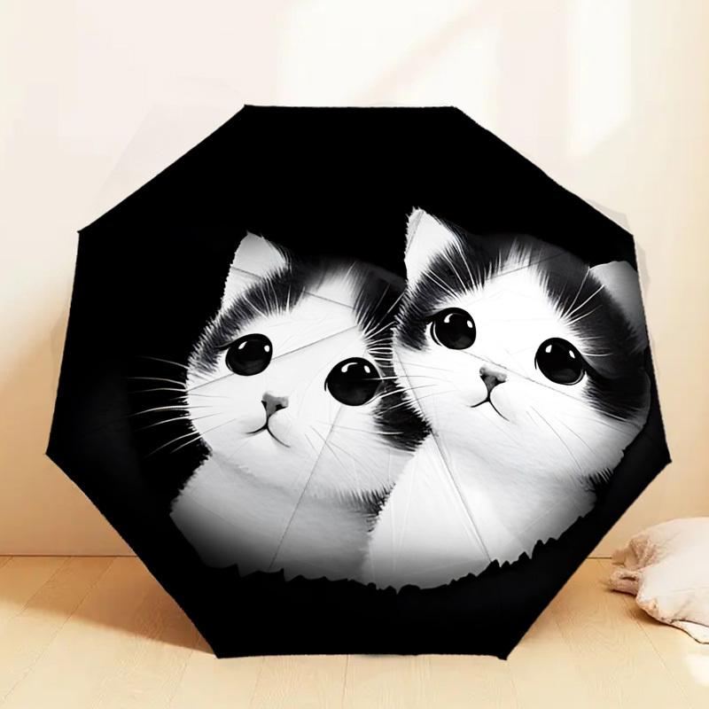 Adorable Kitten Print Umbrella   Automatic Opening & Closing, Outdoor Protection, Lightweight and Durable Travel Accessory 128