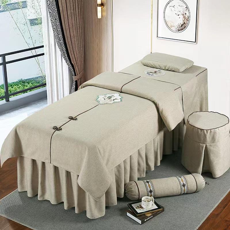 

4pcs Cotton Bedding Sets for Beauty Salon Massage Spa Tuina Sabnanas Bedskirt+Pillowcase+stool Cover+ Duvet Cover Beddings Sets 70x185cm