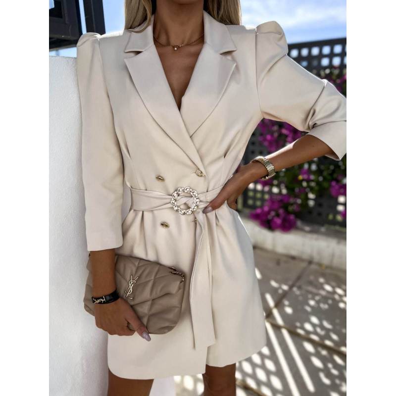 Dámský límec Tooxika New OL Commuter Suit Dvouřadový pas Jednobarevné úzké šaty s páskem