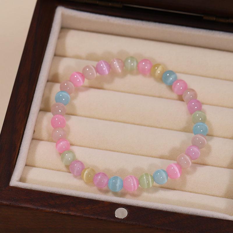 Natural Seven-Color Cat s Eye Macaron Beaded Bracelet for Women
