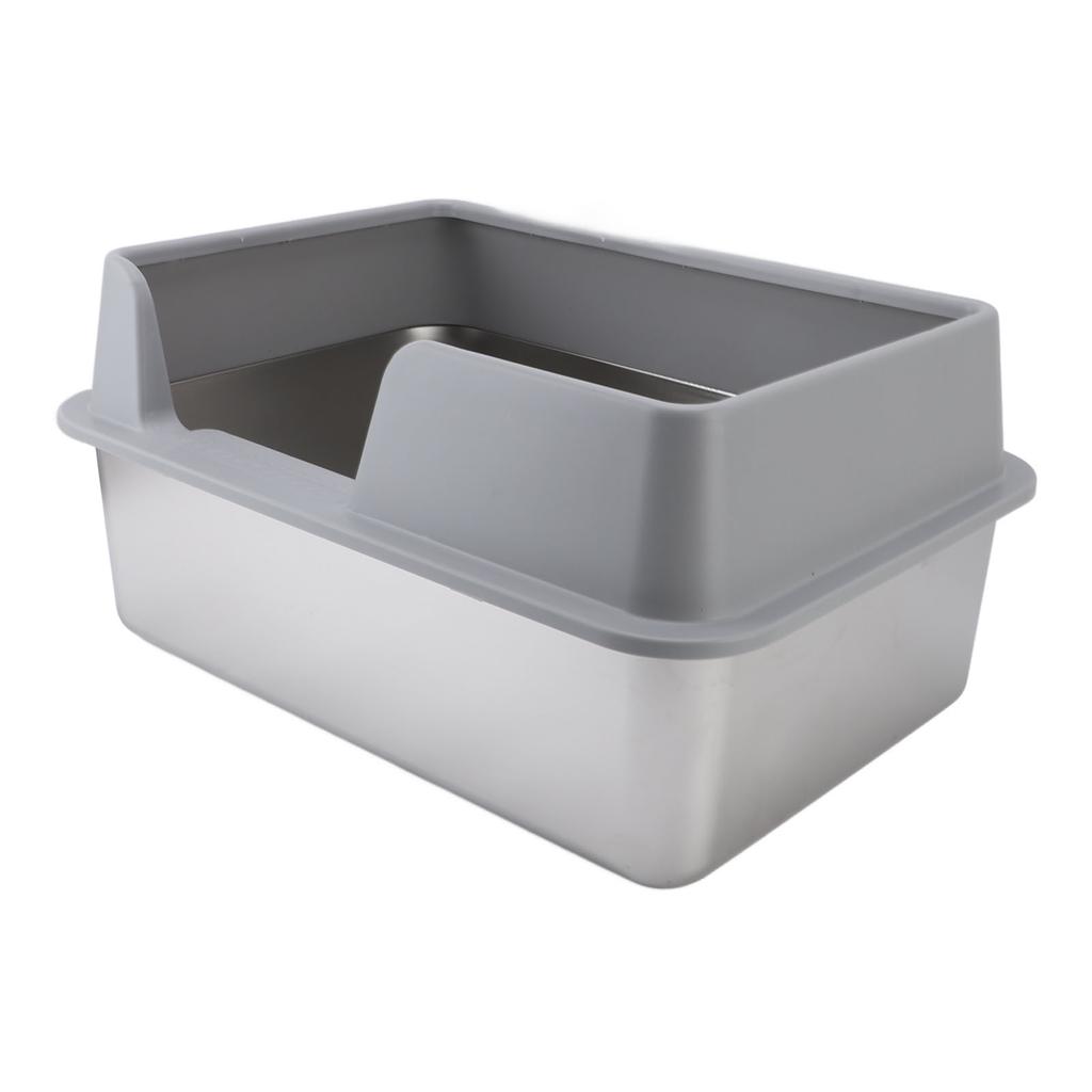 Stainless Steel Litter Pan   Proof Large Open Top High Side Litter Pan with Scoop