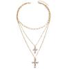New Double-layer Cross Necklace Women's Simple Stacking Design Sense Diamond-set Temperament Versatile Pendant Collarbone Chain